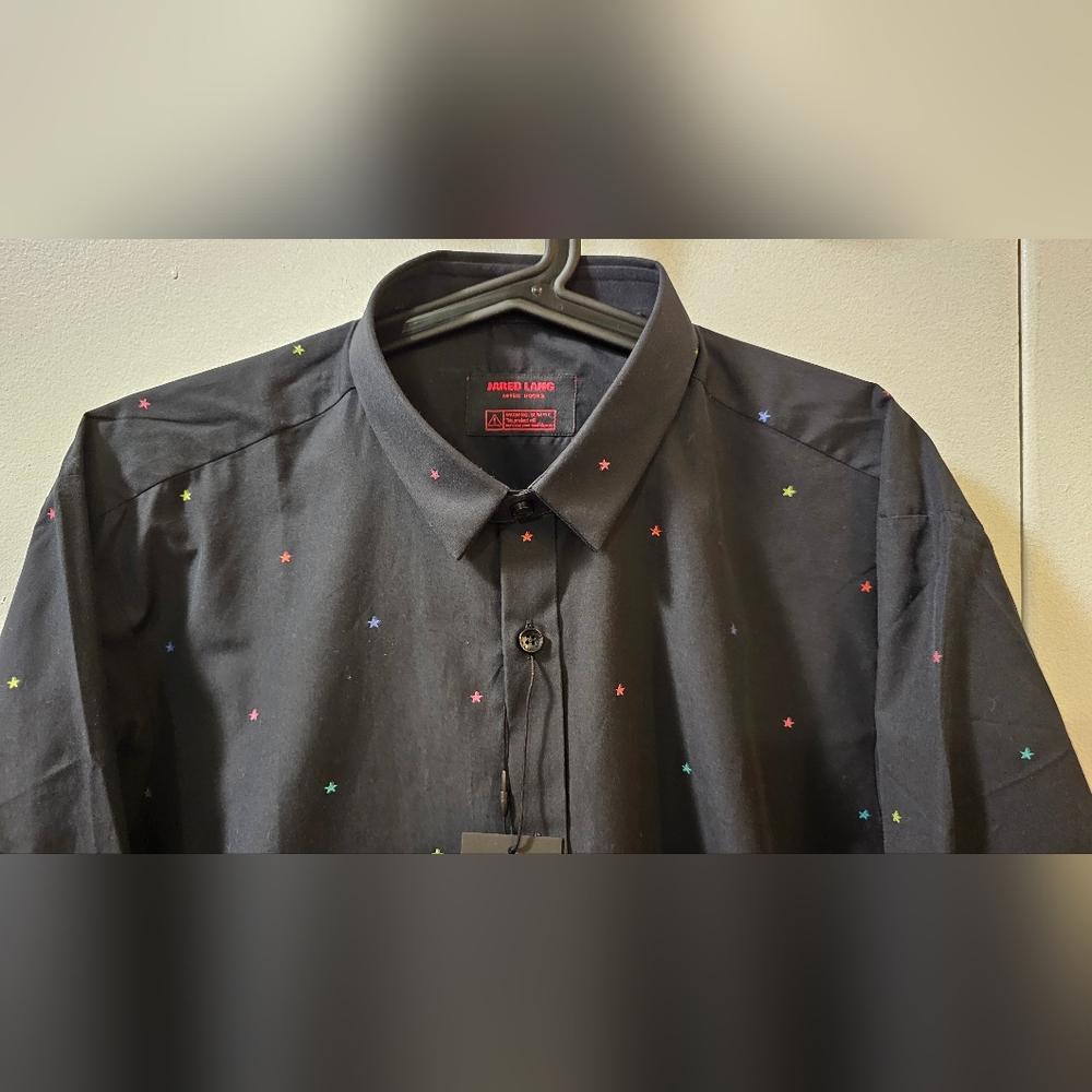 Jared Lang After Hours Star Print Button Down Shirt Black Men's Size Medium - Picture 2 of 10